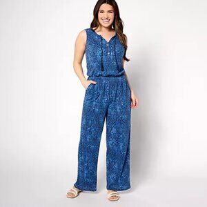 Denim & Co. Beach Petite Knit Sleeveless Jumpsuit - Navy (Sz PXS) a647314